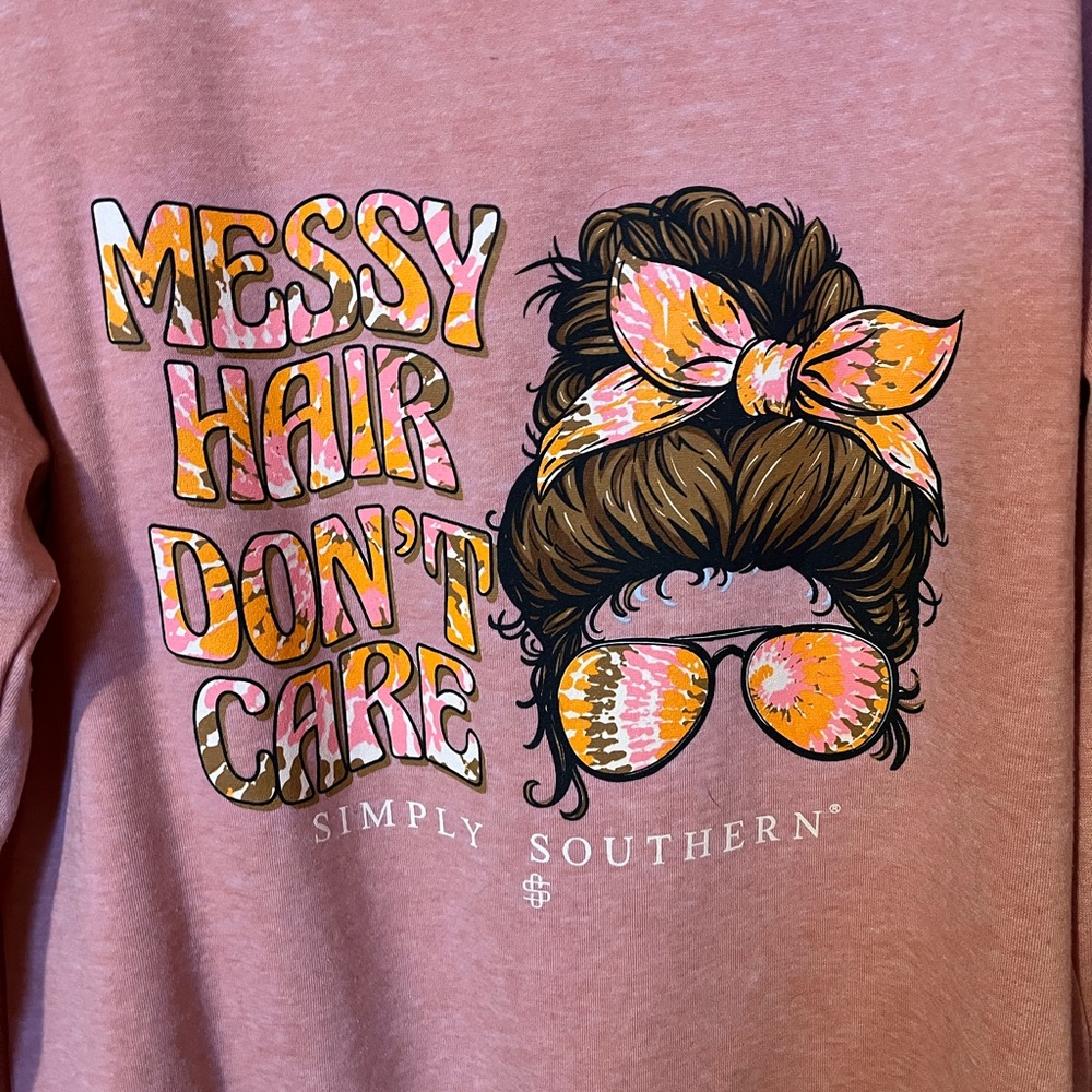 Simply Southern Pink 'Messy Hair Don't Care' Sweatshirt